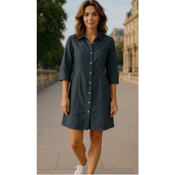 Jessica Holbrook Black Linen Blend Shirt Dress Small NWT - Picture 9 of 9